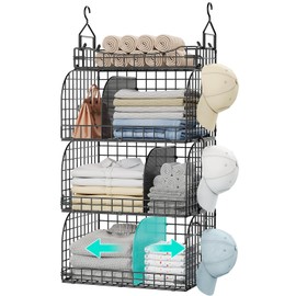 HapiRm Hanging Closet Organizer Storage - 4 Tier Hanging Closet Shelves with Dividers and S Hooks, Foldable Hanging Closet Storage for Clothes, Sweater, Shoes, Handbags Clutches Accessories