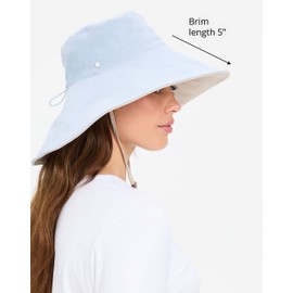 Solbari Women’s Ultra-Wide Cotton Linen Sun Hat UPF 50+ - Light Blue/Beige - Large-X-Large