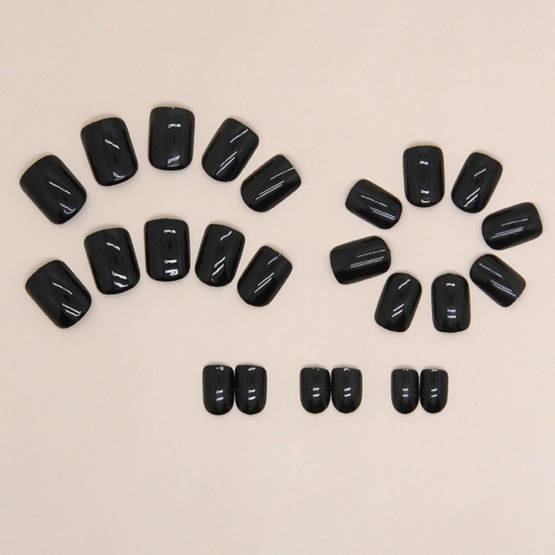 WAFOLOZE Black Press on Nails Short, 24pcs Nails Press on