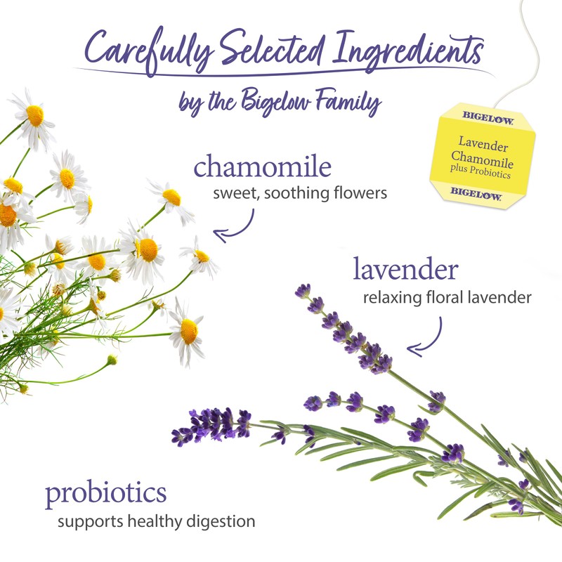 Bigelow Tea Lavender Chamomile Plus Probiotics Herbal Tea, Caffeine Free