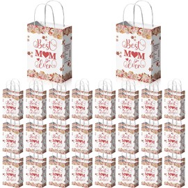 48 Pcs Mother's Gift Bags Happy Mother's Day Candy Bags with Handles Purple Floral Design Paper Gift Pouch for Women Valentine Anniversary Birthday Party Goodies Treat Box 3.1×5.9×11 Inch