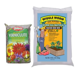 Combo Package ? 18 Quart Bag and 40 Pound Bag ? WIGGLE WORM Worm Egg Material Raised Bed Mix and Hoffman Soils Horticultural Vermiculite, for Gardening/Planting