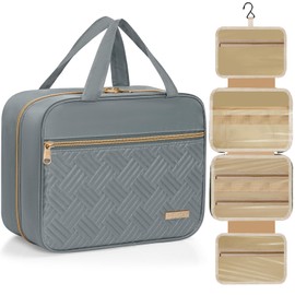 WELIDAY Travel Toiletry Bag - Spacious Toiletry Bag with Hanging Hook, Waterproof Makeup Bag for Women & Men, Travel Essentials (Large-Grey)