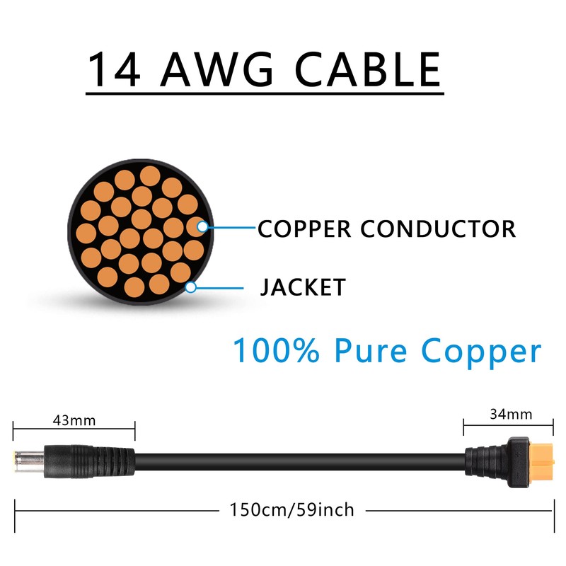 PNGKNYOCN DC 8mm to XT60 Power Cable 14AWG DC 7909