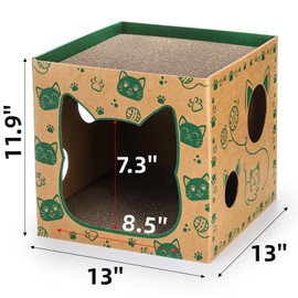 Pumtus 2 Pack Cardboard Cat Houses, Cat Play House with 2 PCS Scratching Pad, Corrugated Cat Hideaway Cave, Cute Cat Condos Box, Cat Scratching Toy, Scratcher Bed for Indoor Cats, Kittens, Bunny