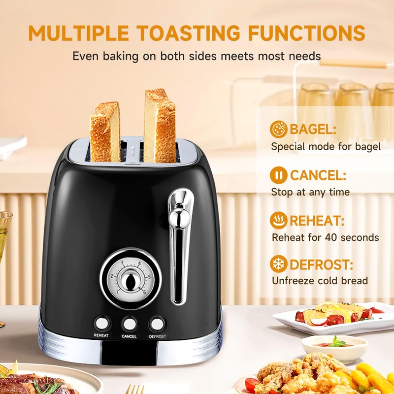 Wiltal Toaster 2 Slice, Retro Roaster, Bagel Toaster, With Stainless