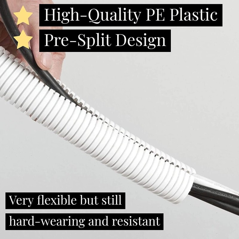 White Conduit Split Plastic Flexible Cable Tidy Solution Tube Trunking