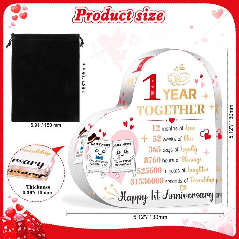 HOWAF 1st Wedding Anniversary Plaque Romantic Gifts for Her Him,