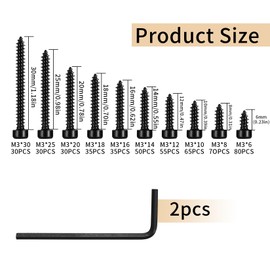 Speaker Screws, 480 Pcs carbon steel M3 Self Tapping Screws, Cylindrical Head Hex Socket Cap Head Screws, Metric Thread Trumpet Wood Screws Allen Machine Screws (480 black)