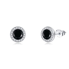 925 Sterling Silver Round Black Onyx Stud Earrings Cubic Zirconia CZ Jewelry for Men Women