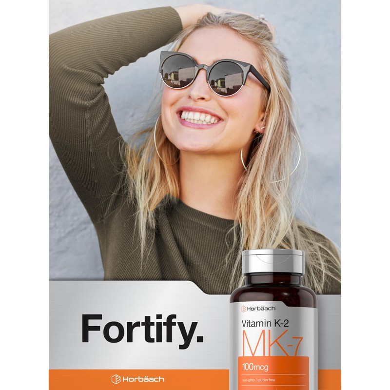 Horbäach Vitamin K2 MK7 100mcg | 250 Softgels | Non-GMO,