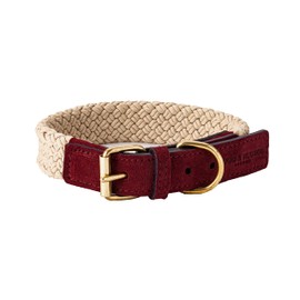 HUGO & HUDSON Luxury Dog Collar, Flat Rope and Leather with Adjustable Metal Buckle, Burgundy 40cm