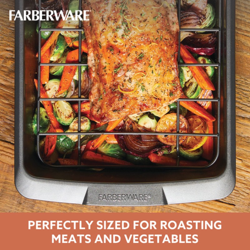 Farberware Bakeware Nonstick Roasting Pan/Roaster with U-Rack, 14.75 Inch x