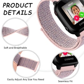 3-Pack Nylon Bands for Gizmo Watch 3 2 1/Gabb Watch 3e 3 2 1,Cosmo JrTrack 4/3/2 SE/2/JrTrack Band, 20mm Soft Breathable Hook & Loop Replacement Wristband for Small Wrist (Blue+Mint Green+Pink)