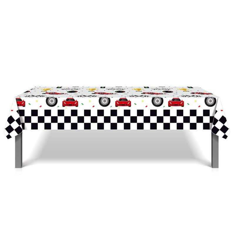 Parrtty Hurrican 2 Pcs Racing Car Plastic Tablecloths, Car Checkered
