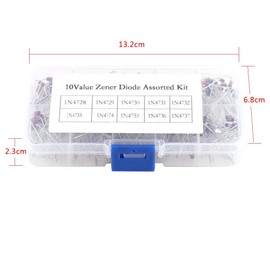 Diodo Set 10Valores Diodo Zener Surtido Alternadores Generadores Diodos Kit Electrónico 1N4728~1N4737 Con Caja de Almacenamiento 200pcs