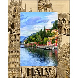 Saddle Mountain Souvenir Italy Collage Laser Engraved Wood Picture Frame Portrait (4 x 6)