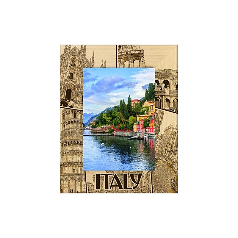 Saddle Mountain Souvenir Italy Collage Laser Engraved Wood Picture Frame