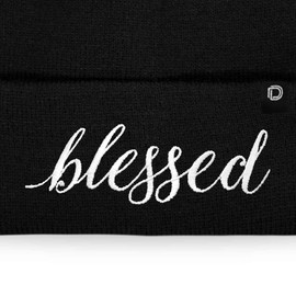DALIX Embroidered Blessed Beanie Cap Cuffed Knit Hat Women in Black