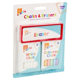 Chalk & Eraser Set, White and Multicolour Chalkboard and Pavement Chalk and Sponge Eraser, Ideal for Blackboard Drawing, Classroom, Playground, Pub Blackboard Art etc (25 Piece Chalk & Eraser Set)