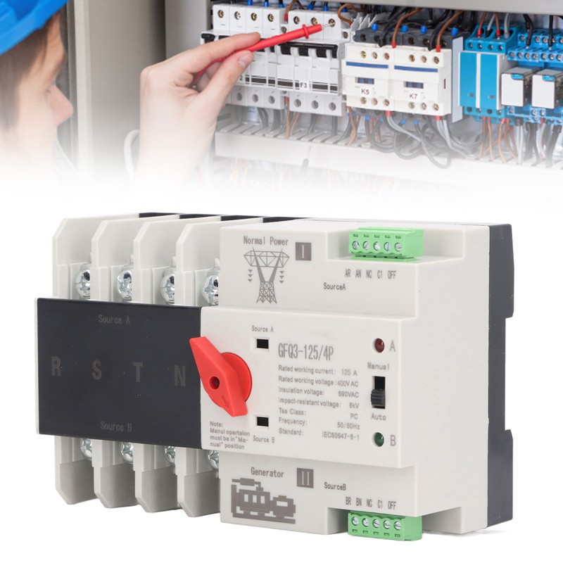 4P Automatic Transfer Switch 35mm Rail Mount Dual Power Generator