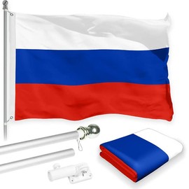 G128-6 Feet Spinning Flagpole (Silver) Russia 150D Flag Brass Grommets Printed 3x5 ft (Flag Included) Aluminum Flag Pole