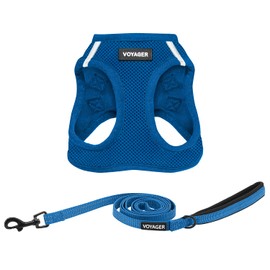Voyager Step-in Air All Weather Mesh Harness and Reflective Dog 5 ft Leash Combo with Neoprene Handle, for Small, Medium and Large Breed Puppies by Best Pet Supplies - Set (Royal Blue), XL