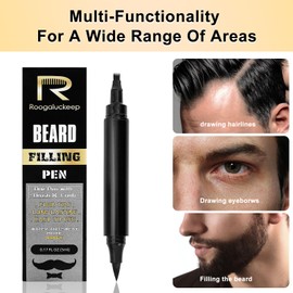 Roogaluckeep Beard Pen Filler for Man. Beard Shaper Set for Beard Pen with Beard brush and Mustache Comb. Long Lasting and Natural Finish, Mustache Repair Shape, Effective Enhance Facial Hair （BLACK）
