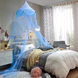 THREENTDAY Bed Canopy for Girls, Mosquito Net with Stars Princess Canopy for Baby Crib Kids Bed Room Decor Reading Playing Nook (Blue)