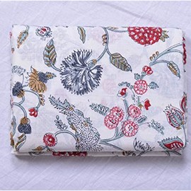 Indian Vintage Floral Print Cotton Fabric Dressmaking Materials Running Fabric by The Yard (White, 10 Yard)