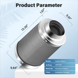 iPower 6 Inch Carbon Filter Odor Control with Australia Virgin Charcoal for Inline Fan Indoor Plants Grow Tent, Reversible Flange, Prefilter Included