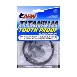 AFW Titanium Tooth Proof Single Strand Fishing Leader Kit, 50 lb - 25 ft Saltwater Leader Wire with 50 pcs Stainless Steel Crimp Sleeves & Shrink Tubes