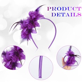MWOOT Feather Headband, Artificial Flower Feathered Headpiece, Purple Roaring 20s Fascinators for Women, 1920s Feather Headwear, Hair Accessories for Cocktail Carnival Prom Masquerade Tea Party