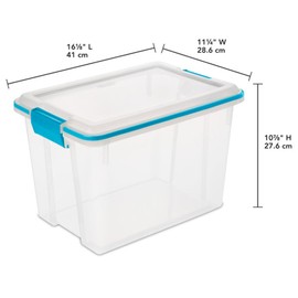 Sterilite 20 Qt Gasket Box, Stackable Storage Bin with Latching Lid and Tight Seal, Plastic Container to Organize Basement, Clear Base and Lid, 1-Pack