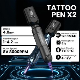 Wormhole Wireless Tattoo Gun Kit – Professional Tattoo Machine with Black & Gun Gray Dual Tattoo Pen Pens, Dual 1200mAh Batteries, Tattoo Inks, Practice Skin, Needles & Full Accessories for Artists