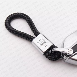 MASERATI LOGO EMBLEM CAR KEYCHAIN WEAVE STYLE LEATHER KEYCHAIN RING DECORATION