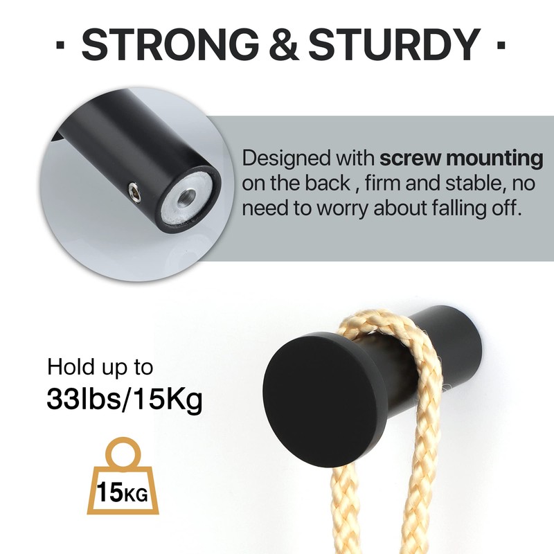 SAYAYO 2PCS Black Coat Hooks Wall Mounted SUS304 Stainless Steel
