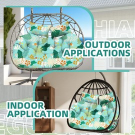skyfiree Double Egg Chair Cushion Replacement - Thickened Waterpoof Double Eggs Swing Chair Cushions, 55x35inch for Outdoor Patio Hanging Basket & Doubles Egg Swing Chairs,Cyan Floral Leaf