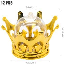 WSAMJIN 12 Pieces Candy Box Crown, Crown Shape Treat Box with Dome Plastic Crown Candy Storage Boxes Mini Muffin Bell Candy Bottles for Baby Shower, Princess Party, Birthday Party, Wedding Decoration