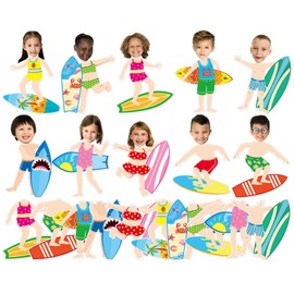 gisgfim 80Pcs Summer Cutouts Surfboard Decoration Hawaiian Beach Surfing Bulletin Board Summer Ocean Cut-Out Classroom Decor for Boy Girl DIY Craft Photo Wall Kindergarten Preschool Party Favor Supply