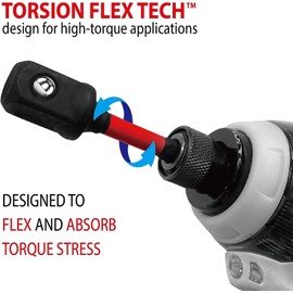 BIG RED BHT-03ITSA01R-3 Torin 3-Piece 1/4" Hex Shank, 1/4, 3/8", 1/2" Drive Impact Rated Torsion Socket Adaptor Set