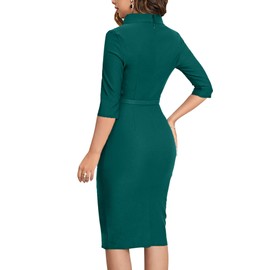 MUXXN Women's Deep Green 50s Vintage Crew Neck High Waist Evening Gown Dress (Dark Green XXL)