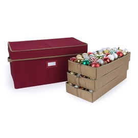 Covermates Keepsakes Adjustable Ornament Storage Box, Carrying Handles, Padded Protection - Holiday Storage-Red