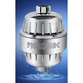 PNEUBONIC 20 Stage Shower Filter for Hard Water - High Output Universal Shower Head Filter for Chlorine, Fluoride, Heavy Metals - Vitamin C E Shower Water Filter for Hair and Skin (Chrome)