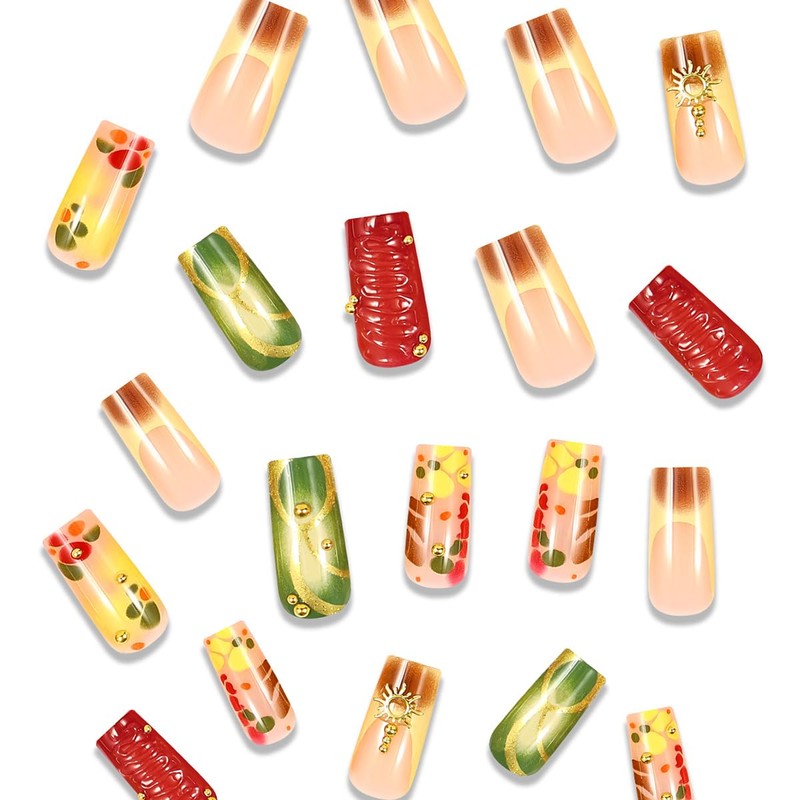 QQPPOLIU Press on Nails,3D Nails Long Press on Nails Square