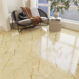 WESTICK Peel and Stick Waterproof Floor Tile Yellow Marble Floor Tiles Bathroom Flooring Tile Peel and Stick Tiles Self Adhesive Removable Vinyl Flooring Kitchen Bedroom 12 x 12 in 5 PCS