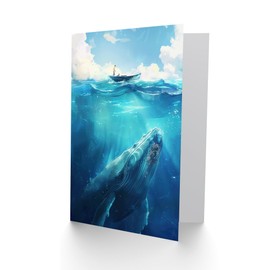 Artery8 Whale Under Boat Oil Painting Sea Animal Greeting Birthday Card Him Her All Blank
