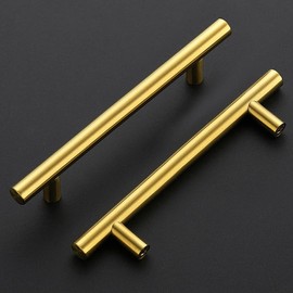 Ravinte Pack of 15 Gold Furniture Handles, T Bar Handles for Kitchen Cabinets, 128 mm Hole Centre, Cabinet Handles, Rustproof Stainless Steel Furniture Door Handles