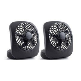 Treva 5 Inch Battery Powered Fan Portable Desk Fan 2 Cooling Speeds with Compact Folding & Tilt Design Cubicle Accessories Small Portable 2 Pack (Black)