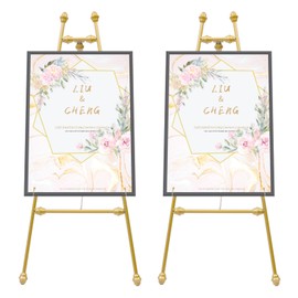 GXFCHYL 2 Pack 46.5 Inches Tall Metal Floor Easel Stand Adjustable Inclination Gold Large Wedding Easel Stand Great for Weddings, Welcome Signs, and Any Exquisite Displays(50*118cm)